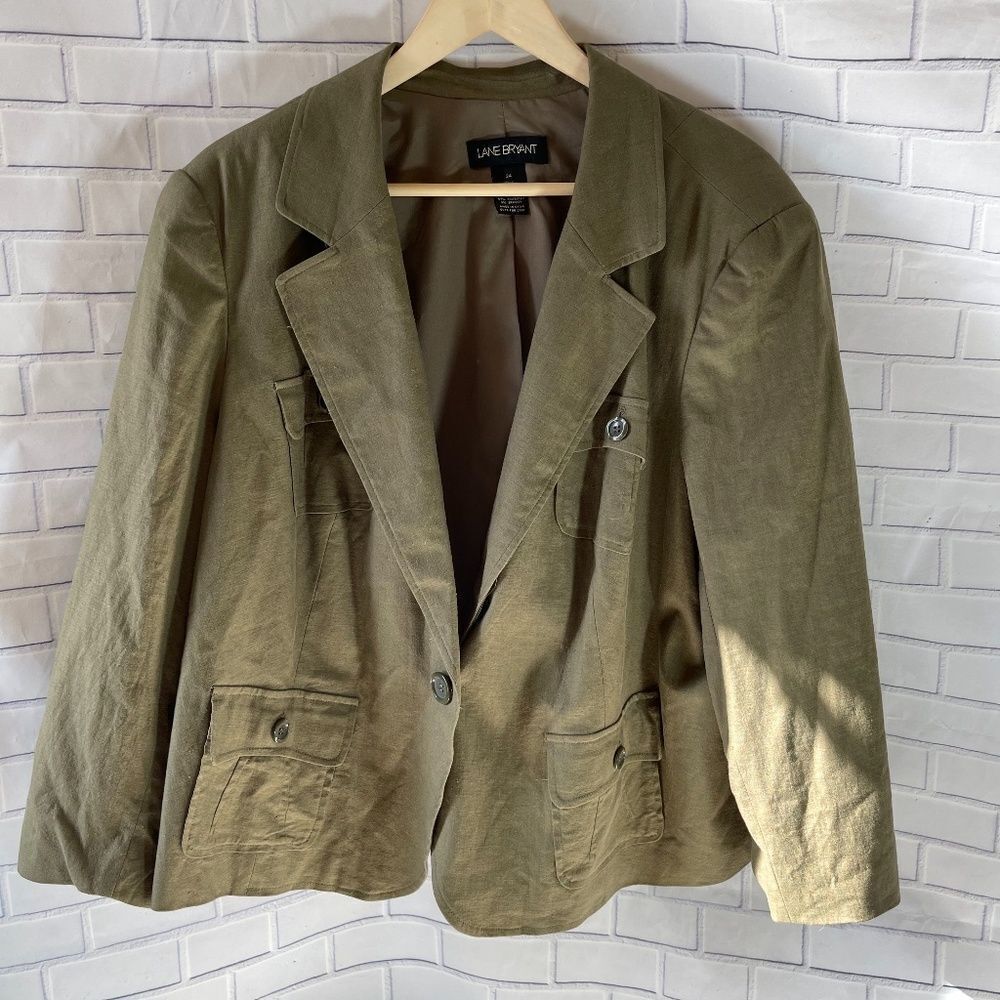 Lane Bryant Khaki Green Linen Blend Blazer Sz 24
